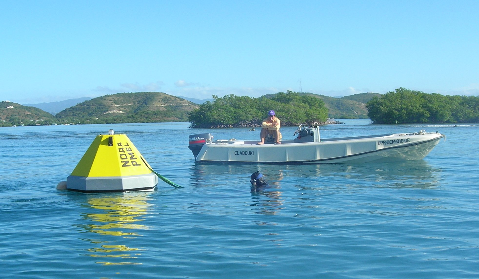 NOAA MAP-CO2 ocean acidification research buoy at Cayo Enrique Reef, Puerto Rico: carbonate-chemistry monitoring, not an alkalinity-enhancement deployment