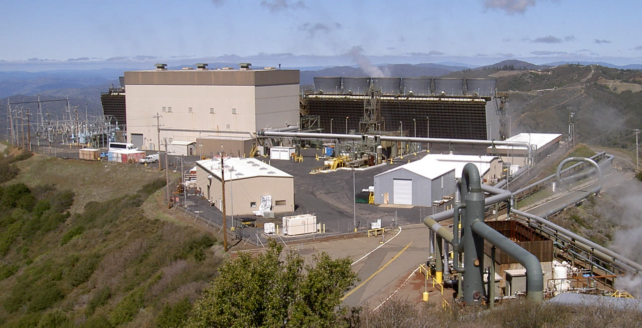 Geothermal plant at The Geysers, California — a working steam field of the kind enhanced geothermal wants to copy in new rock
