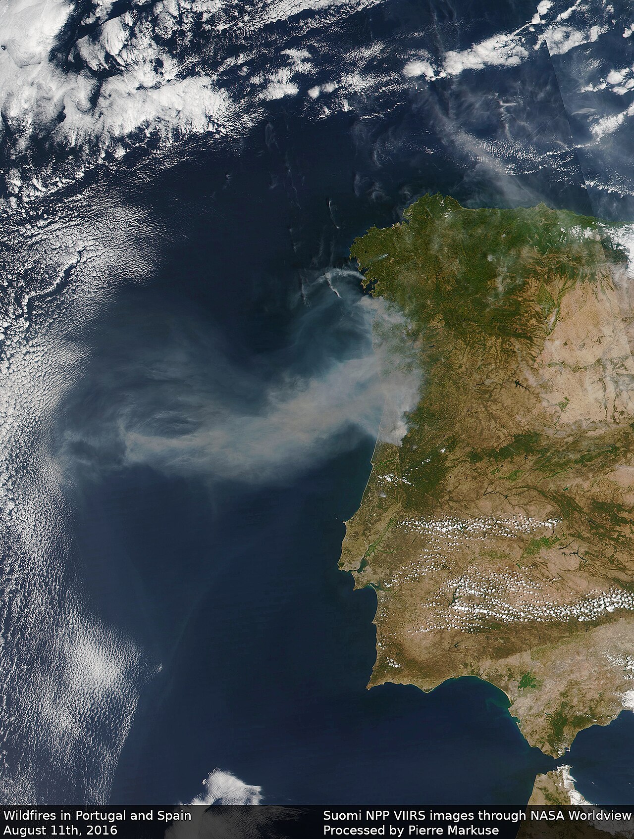 Wildfires in Portugal and Spain seen from orbit: the class of fire FireSat is built to flag earlier, not a FireSat frame