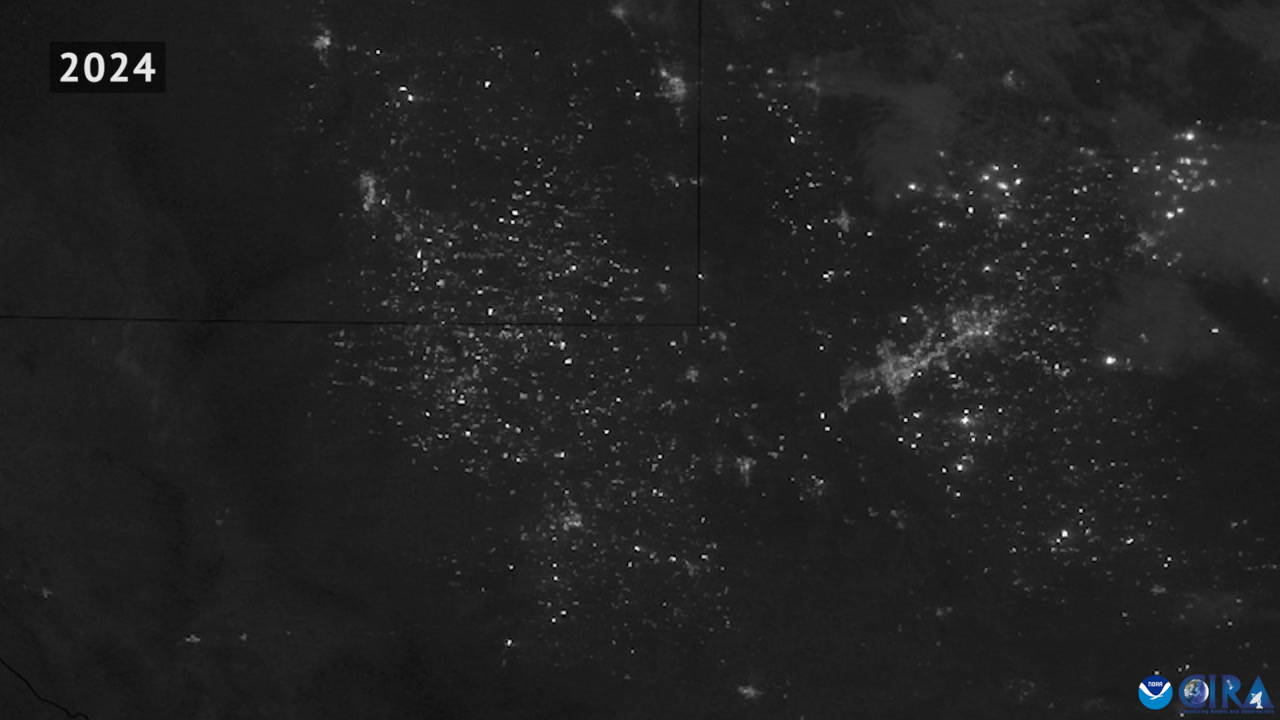 Suomi NPP night lights over the Permian Basin in May 2024: gas flares in an oil-and-gas region MethaneSAT measured, not a MethaneSAT scene