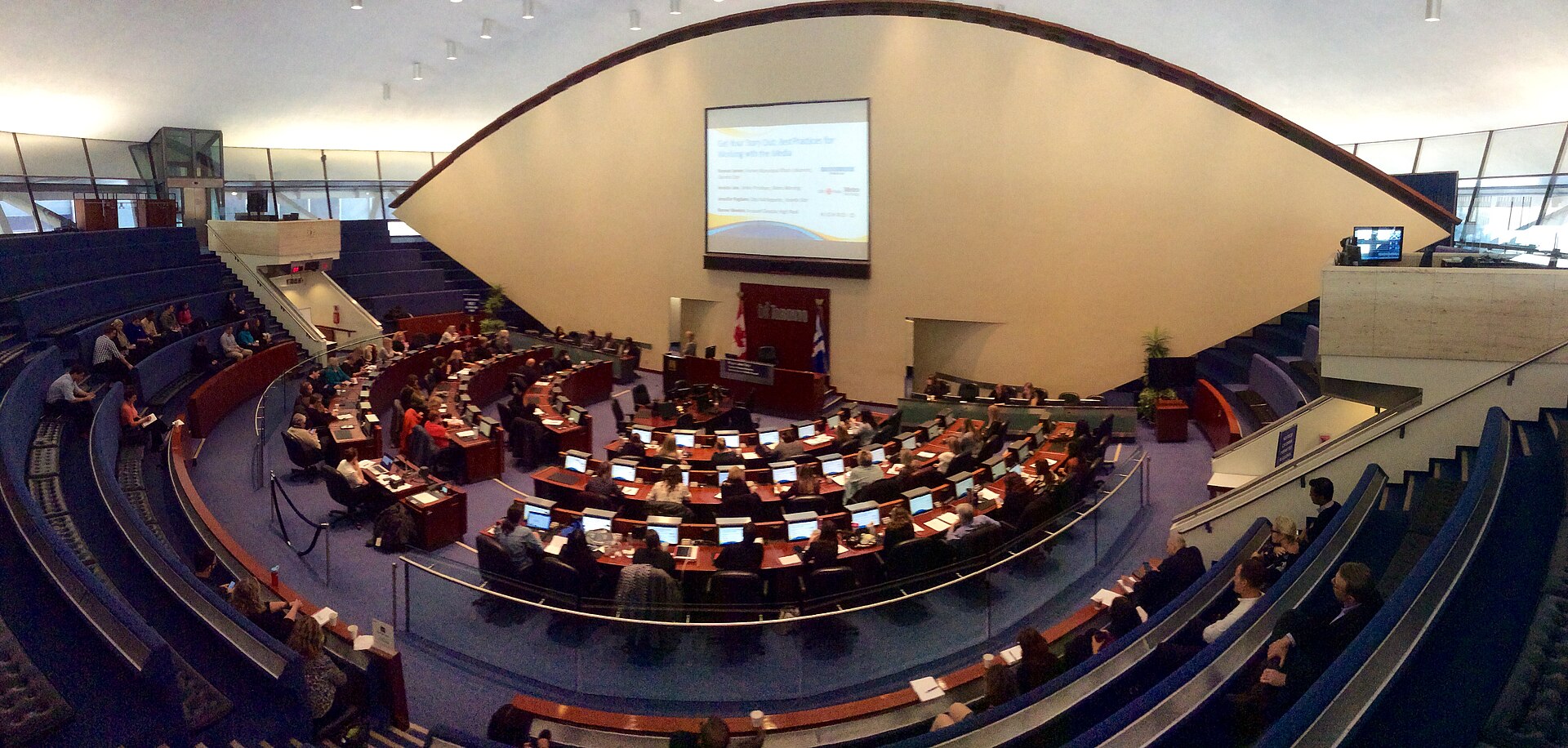 The council chamber at Toronto City Hall, where the public can attend meetings