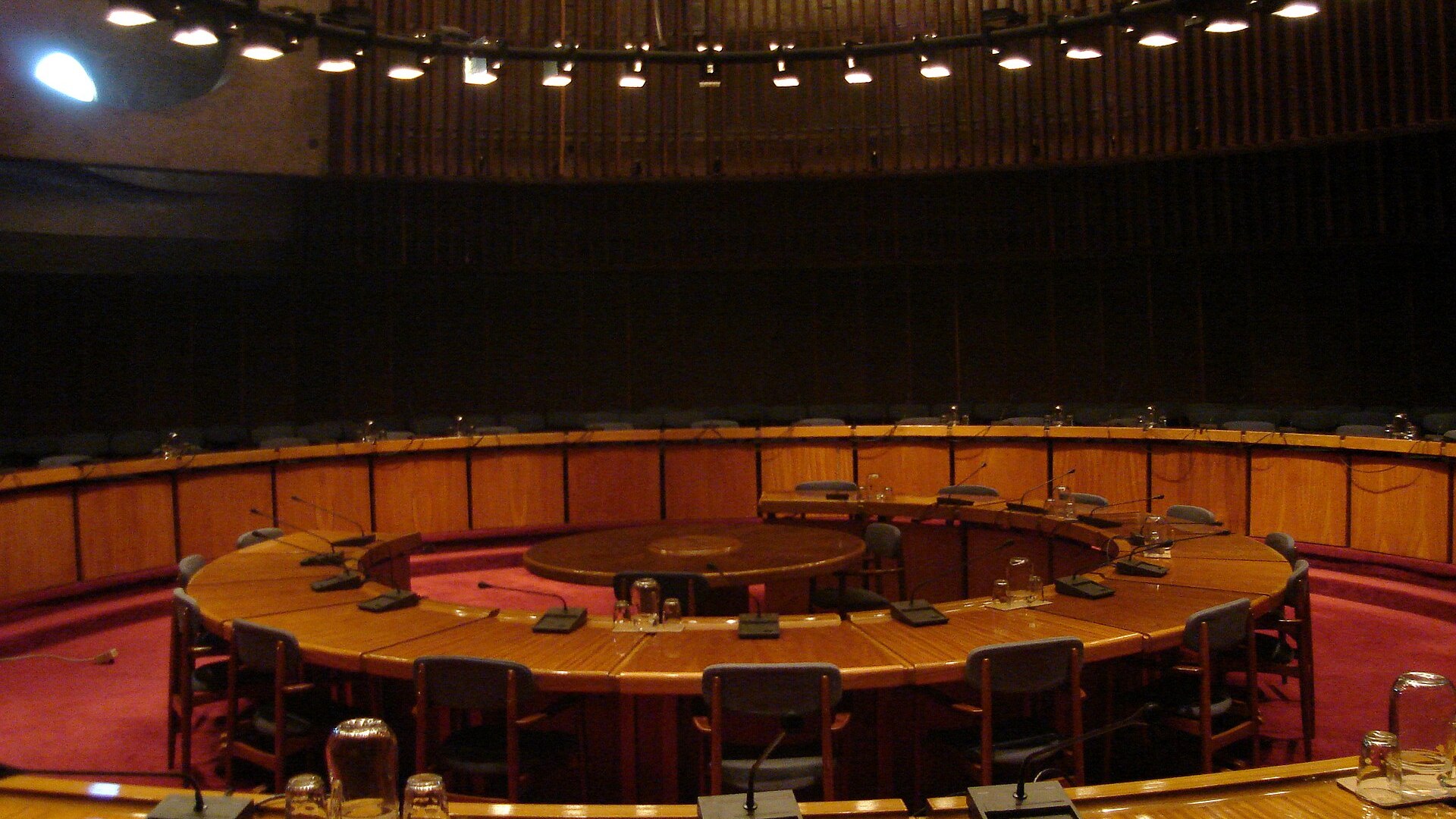 A meeting hall at the headquarters of the Economic Commission for Latin America and the Caribbean in Santiago, Chile, which serves as the secretariat of the Escazú Agreement.