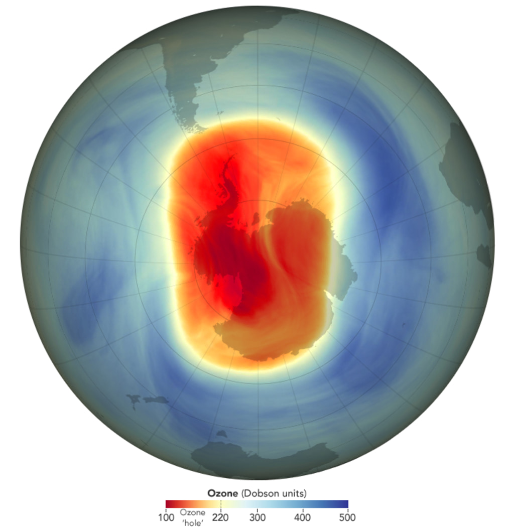 NASA visualization of low ozone over Antarctica: the ozone hole the Montreal Protocol was written to reverse