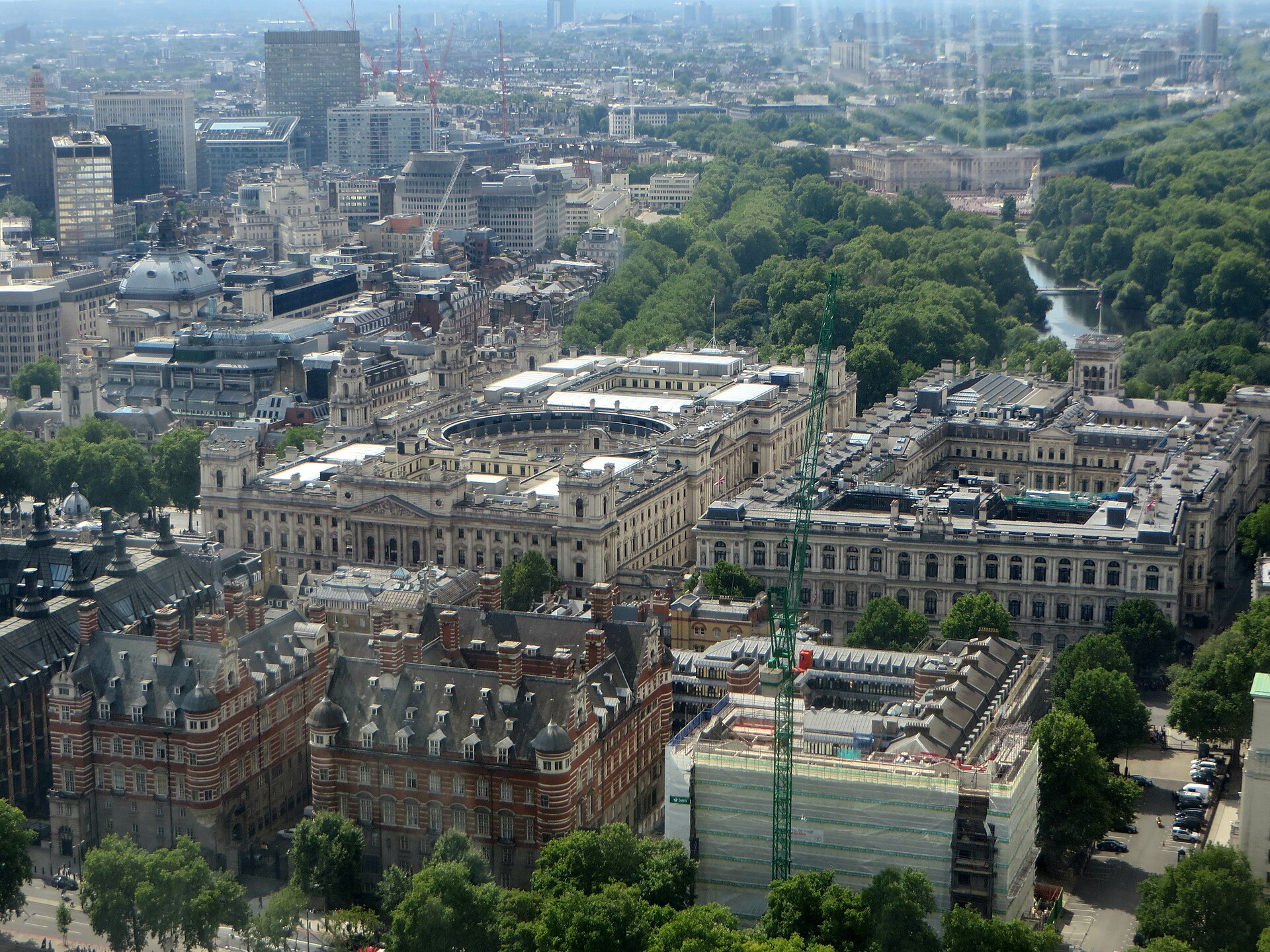 Government offices around Whitehall, London, seen from the London Eye in August 2014.