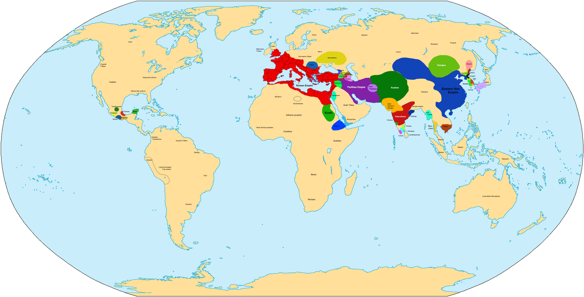 Reconstructed world political map for 100 CE