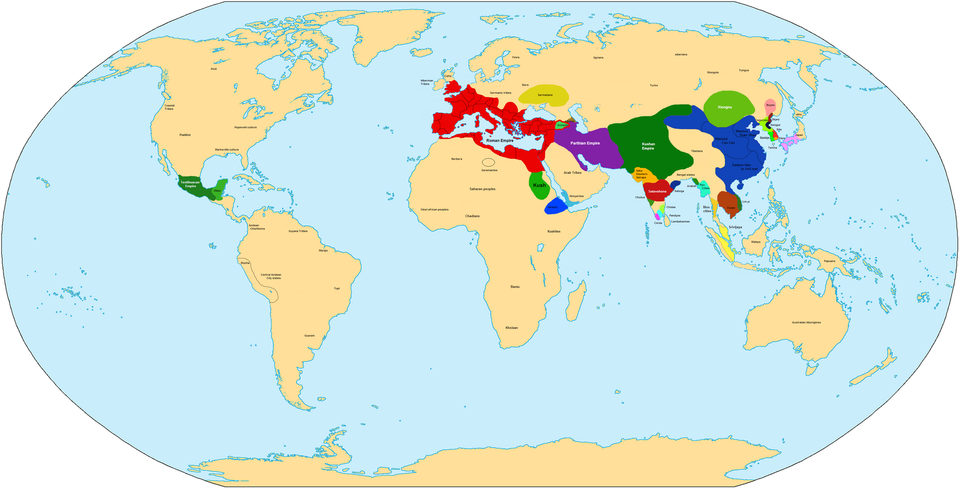 Reconstructed world political map for 200 CE