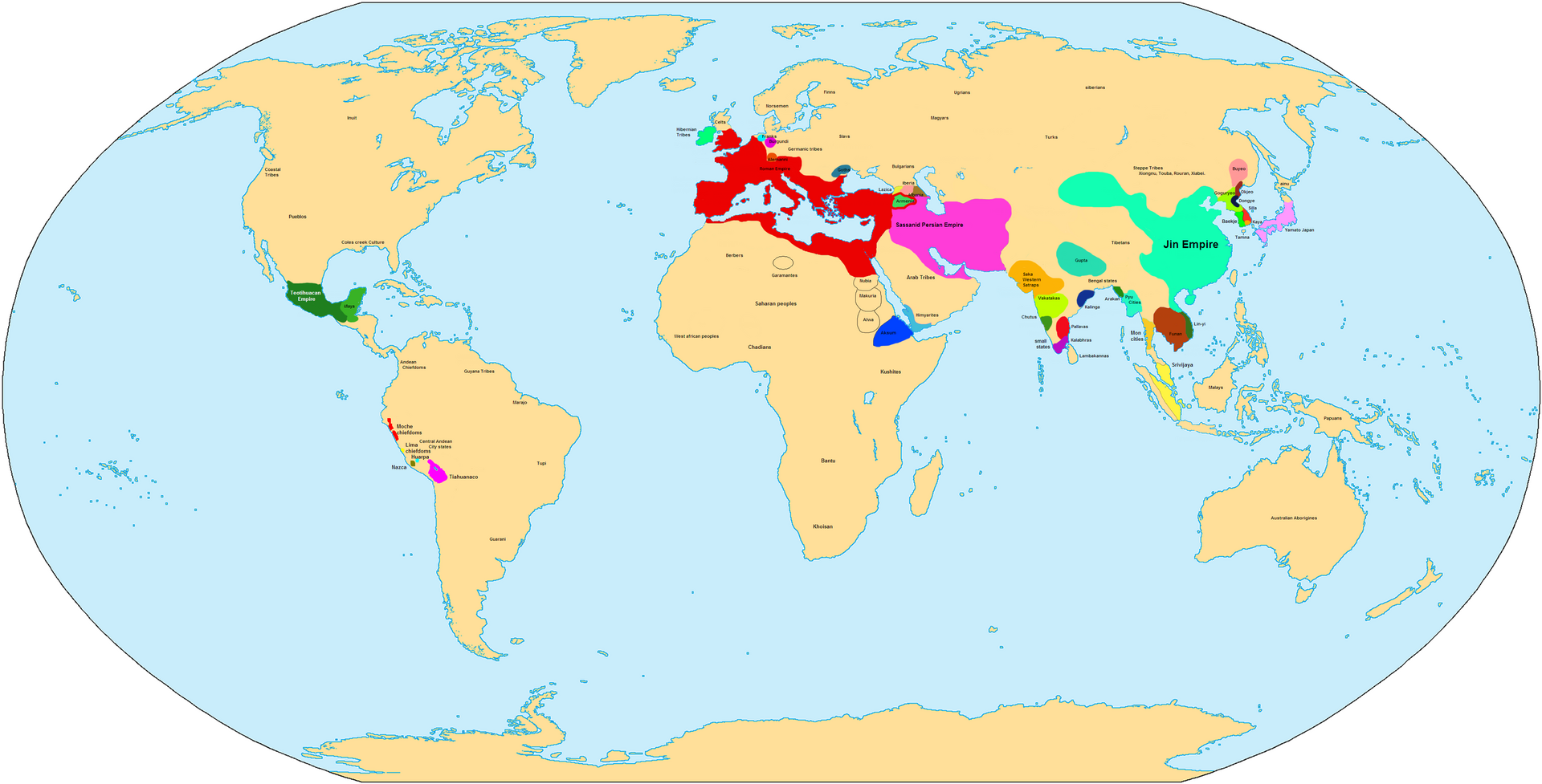Reconstructed world political map for 300 CE