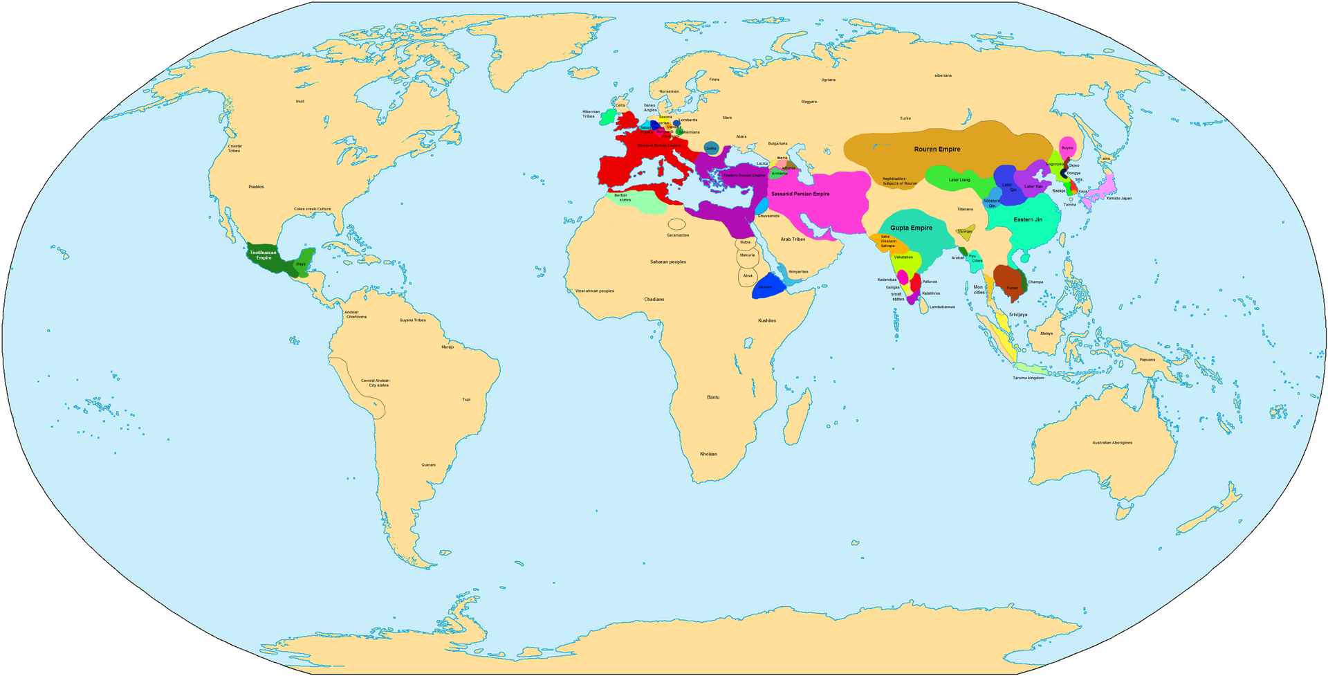 Reconstructed world political map for 400 CE