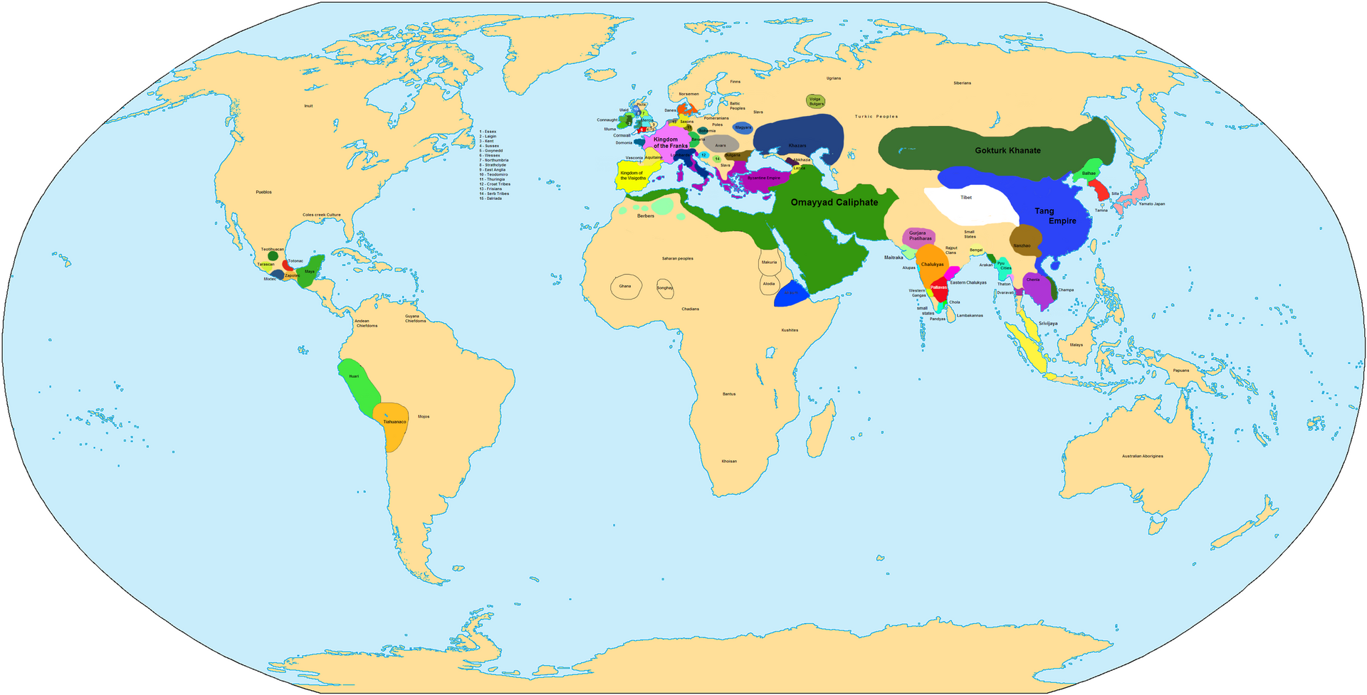 Reconstructed world political map for 700 CE