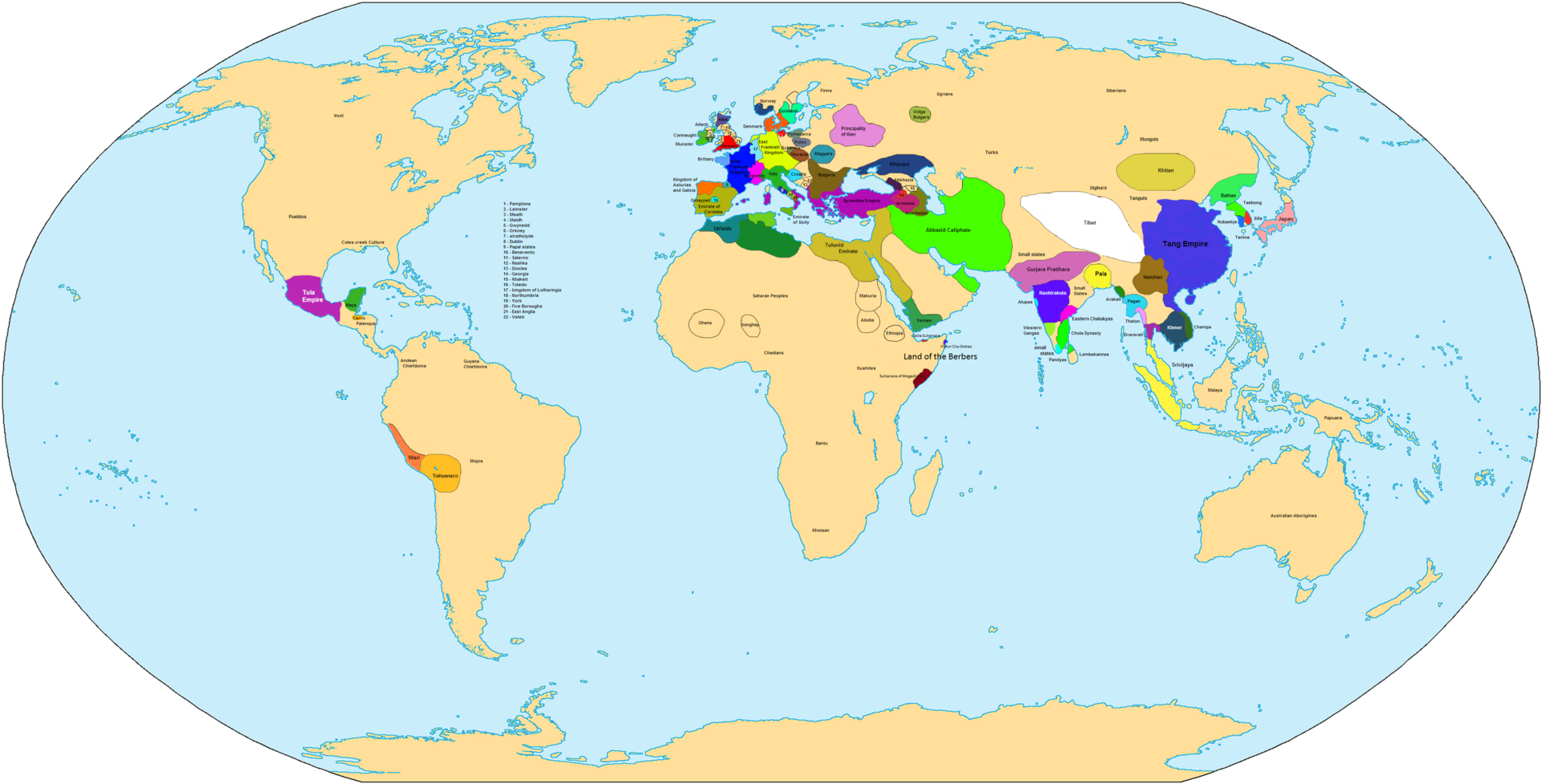 Reconstructed world political map for 900 CE
