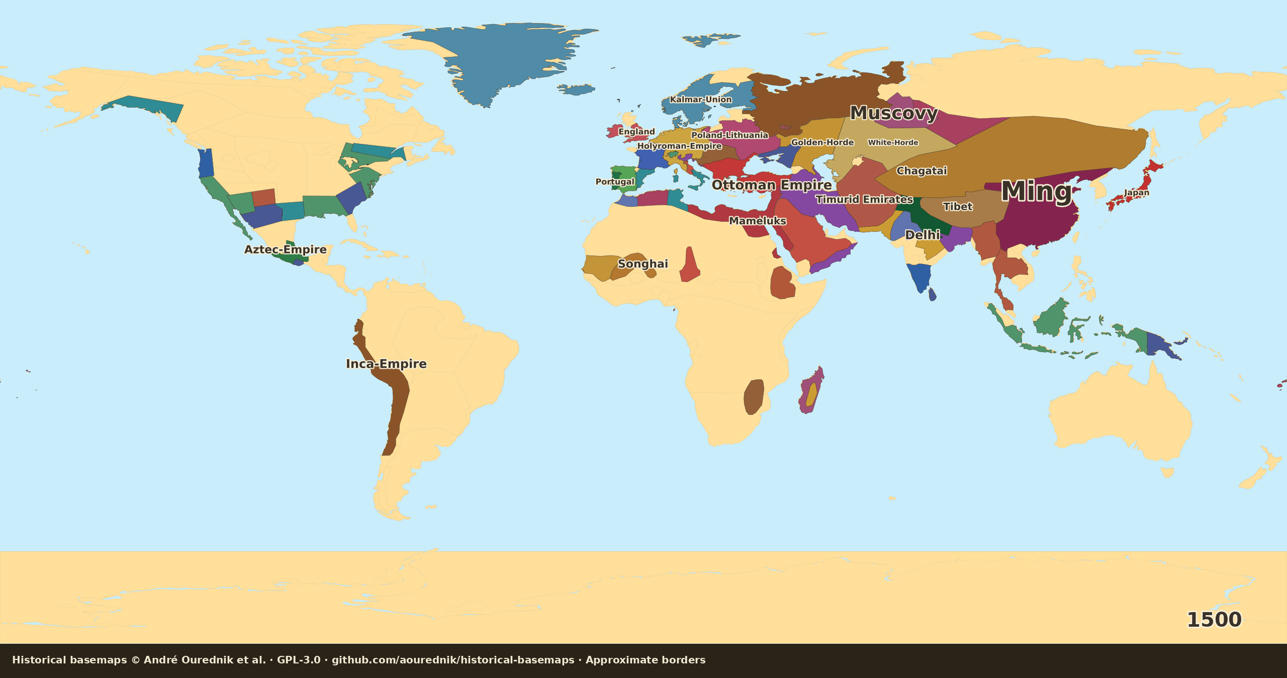 Schematic political map of the world in 1500