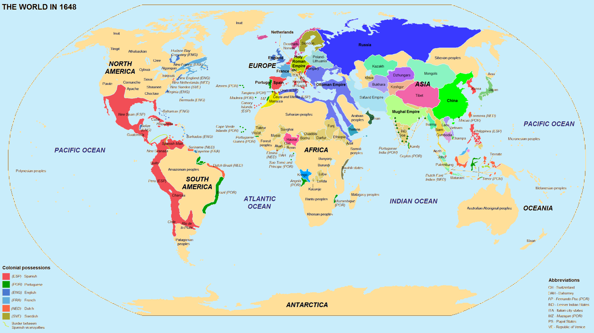 World political reconstruction of 1648, used for the 1600 step