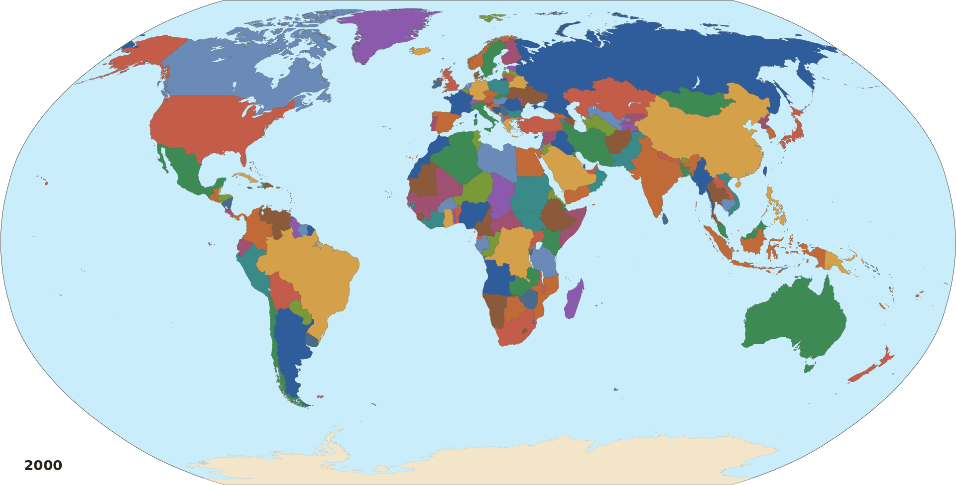 Present-day country fills used as the nearest atlas plate for the 2000 step