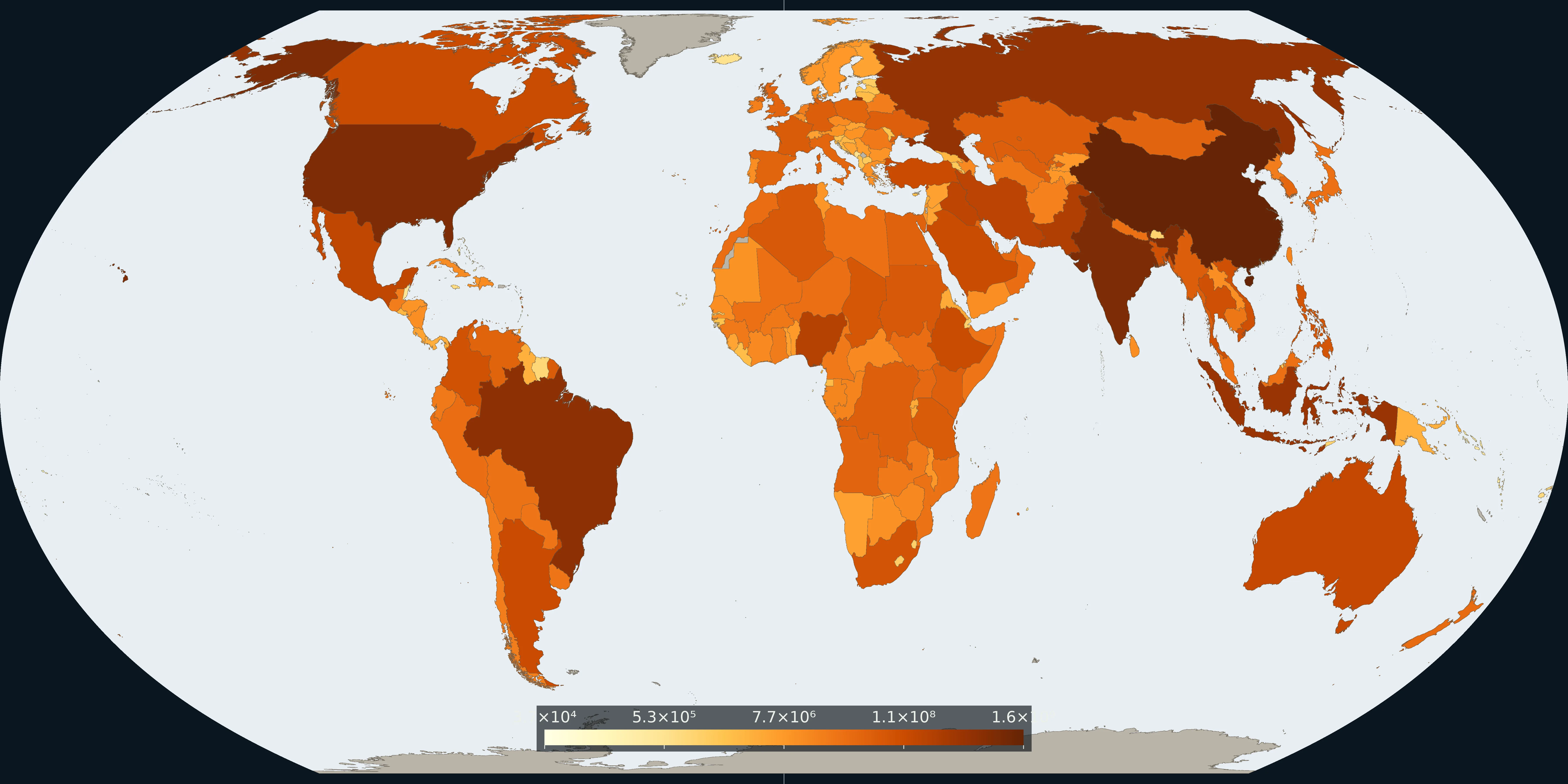 Fix Planet overview choropleth of methane emissions: ochre countries in a larger-inventory orientation, other land left unclassed: not a CO₂ map and not a flare photograph