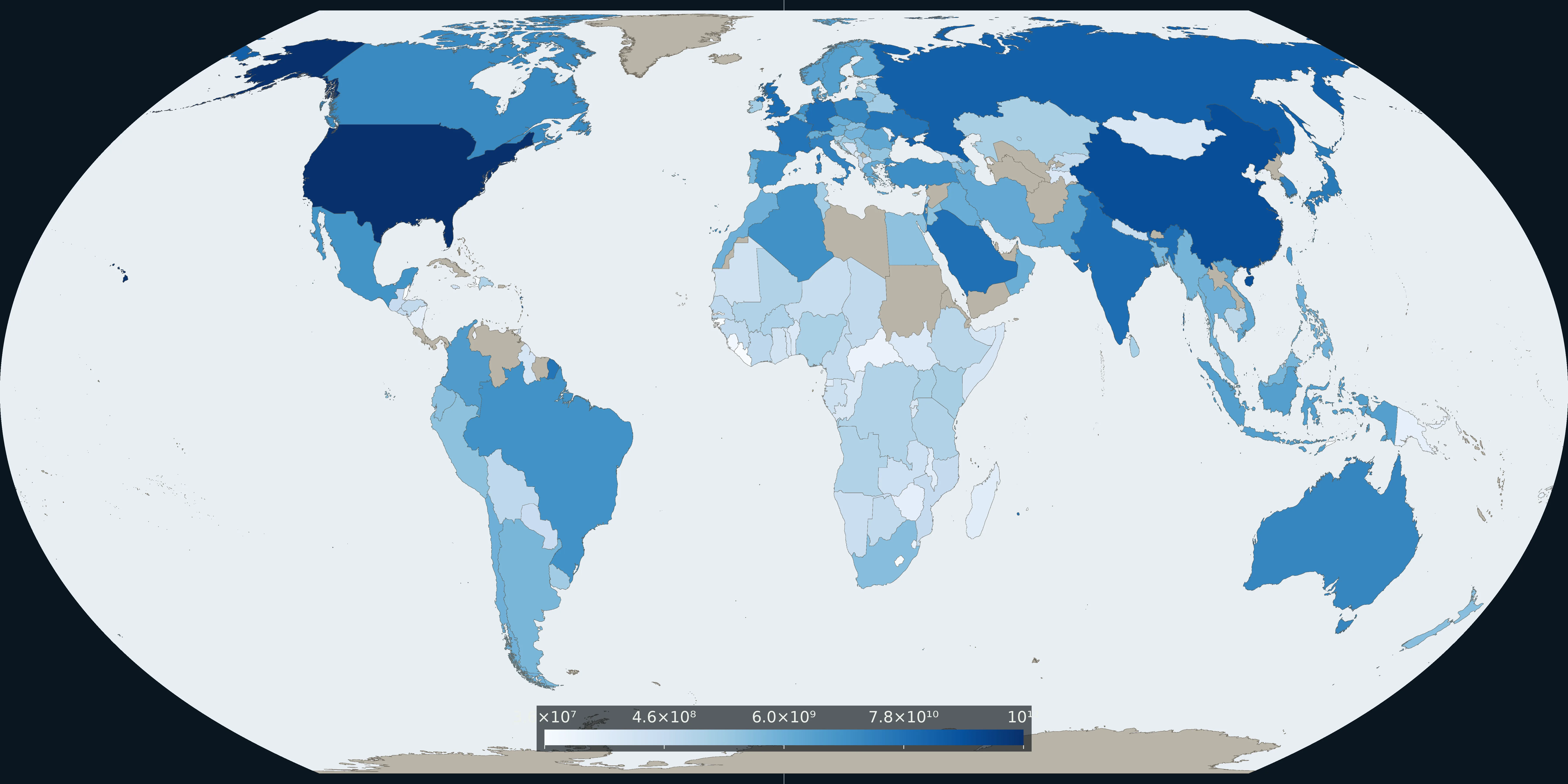 Fix Planet overview choropleth of military spending level: darker blue where spending is in a larger-spender band, lighter land left unclassified: not SIPRI yearbook art and not Milex figures
