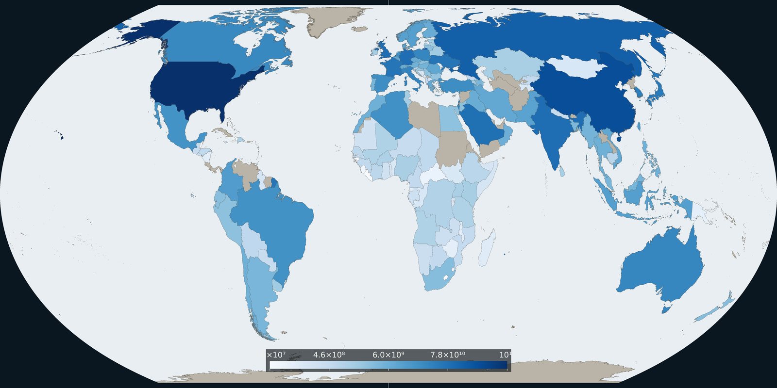 Fix Planet overview choropleth of military spending level: darker blue where spending is in a larger-spender band, lighter land left unclassified: not SIPRI yearbook art and not Milex figures