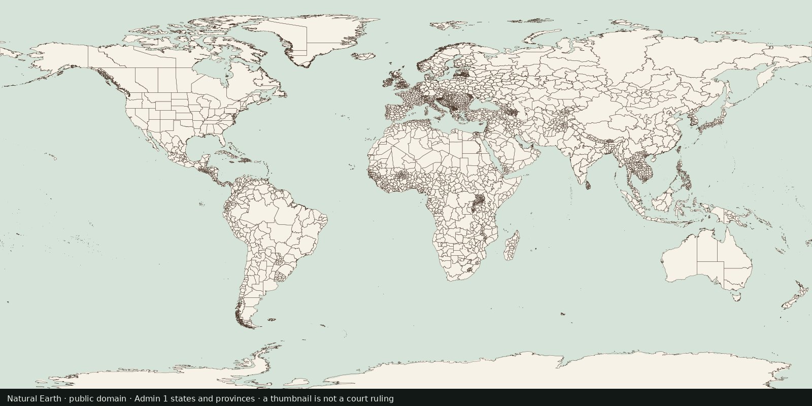 World map of first-order internal divisions as thin outlines: states, provinces, oblasts, not a country choropleth and not maritime zones