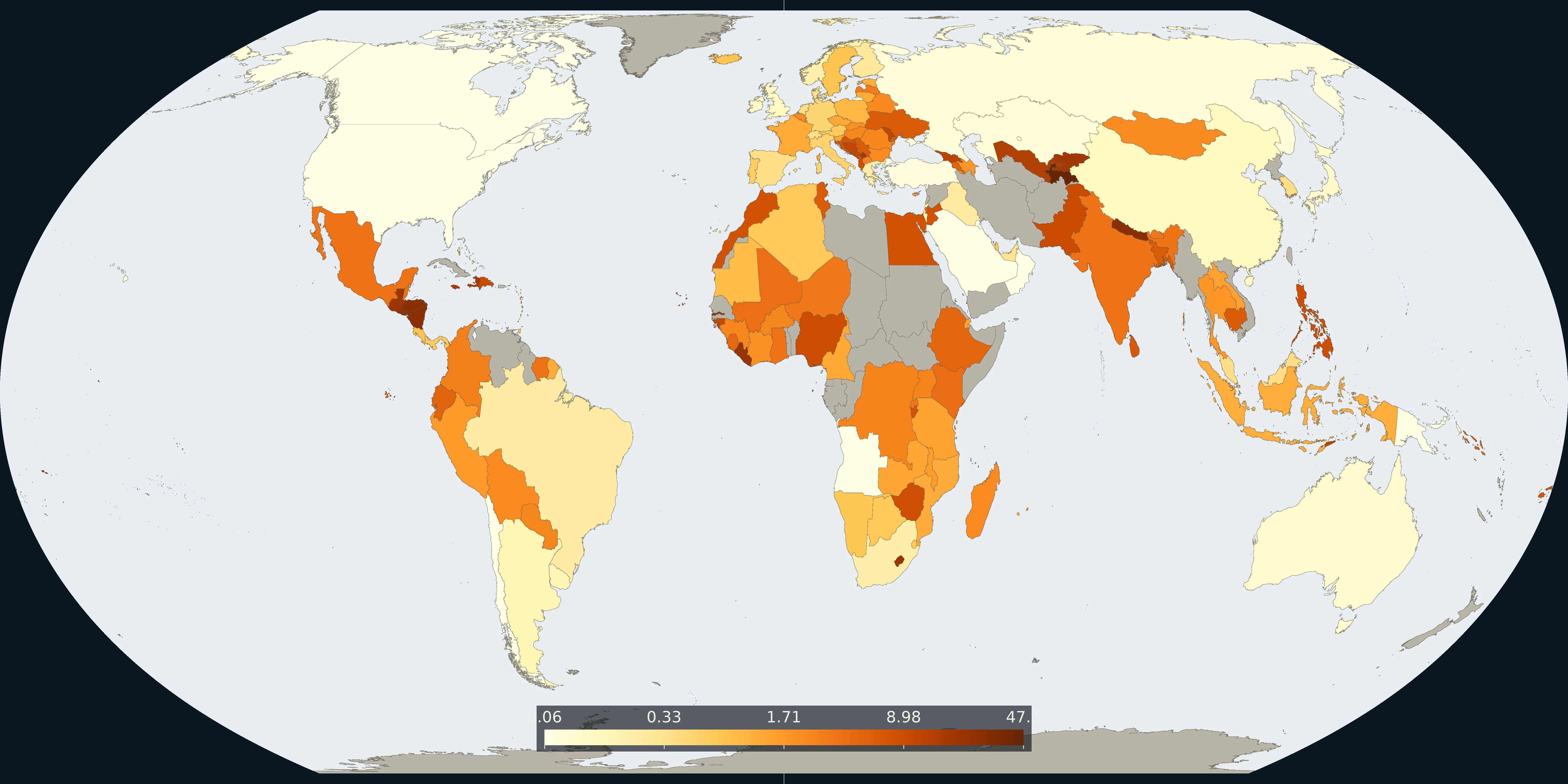 Map: personal remittances received as a share of GDP, 2024, World Bank World Development Indicators. These figures follow balance-of-payments definitions and differ from the estimates in the list.