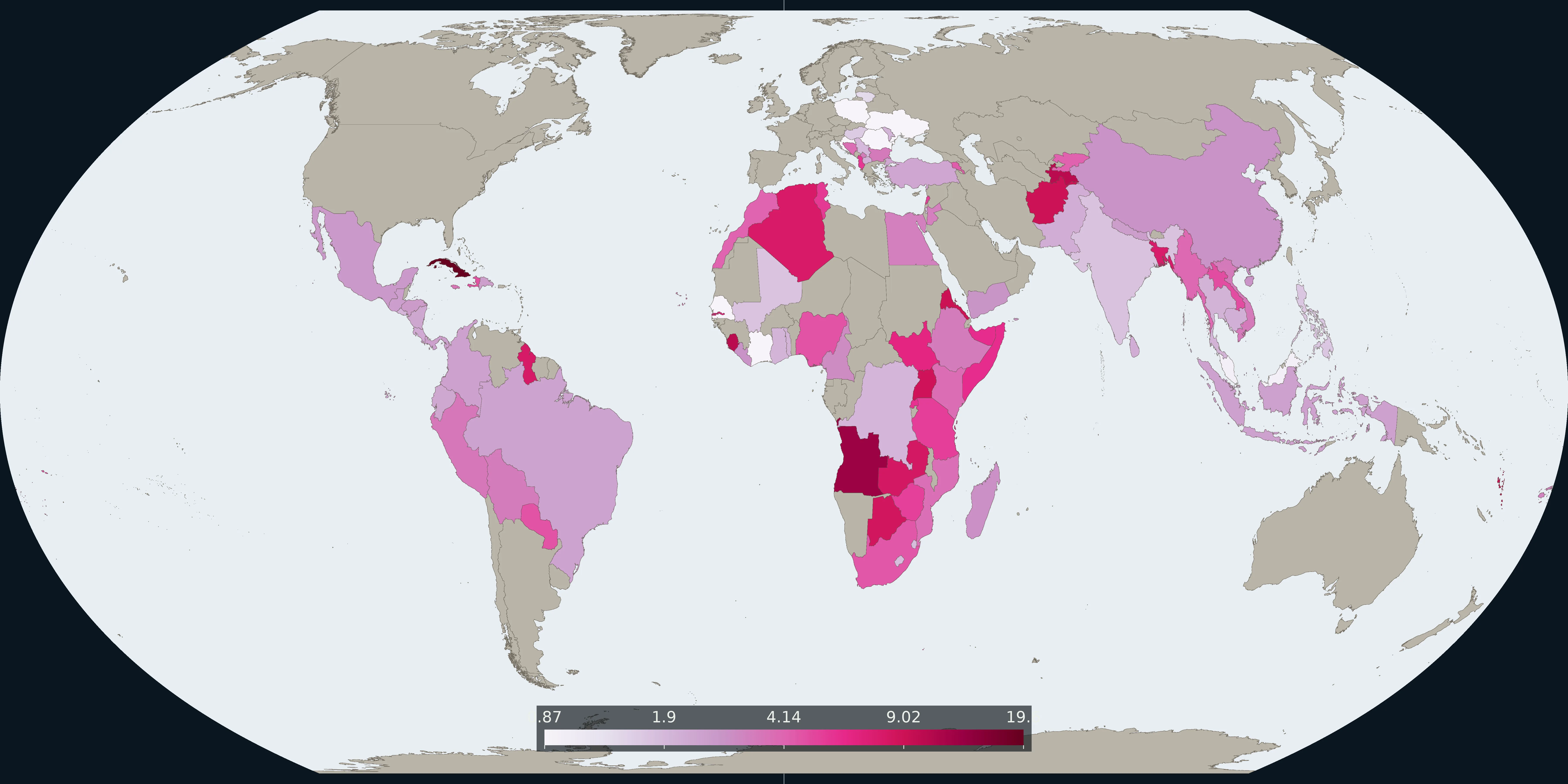 Map: average cost of sending remittances to a country, 2023, World Bank World Development Indicators. These figures differ from the global averages in the text.