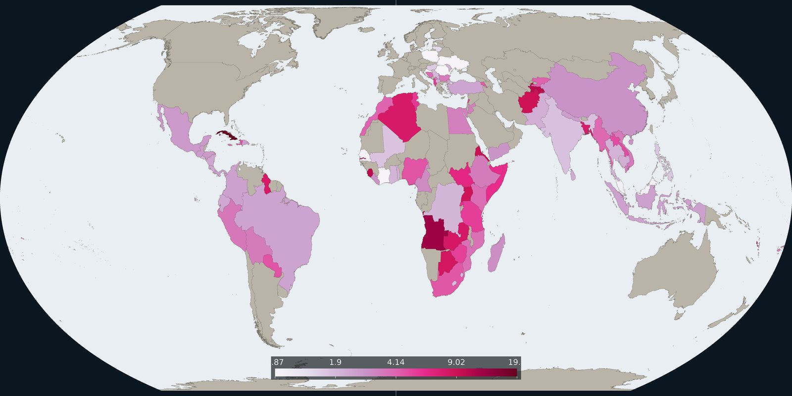 Map: average cost of sending remittances to a country, 2023, World Bank World Development Indicators. These figures differ from the global averages in the text.