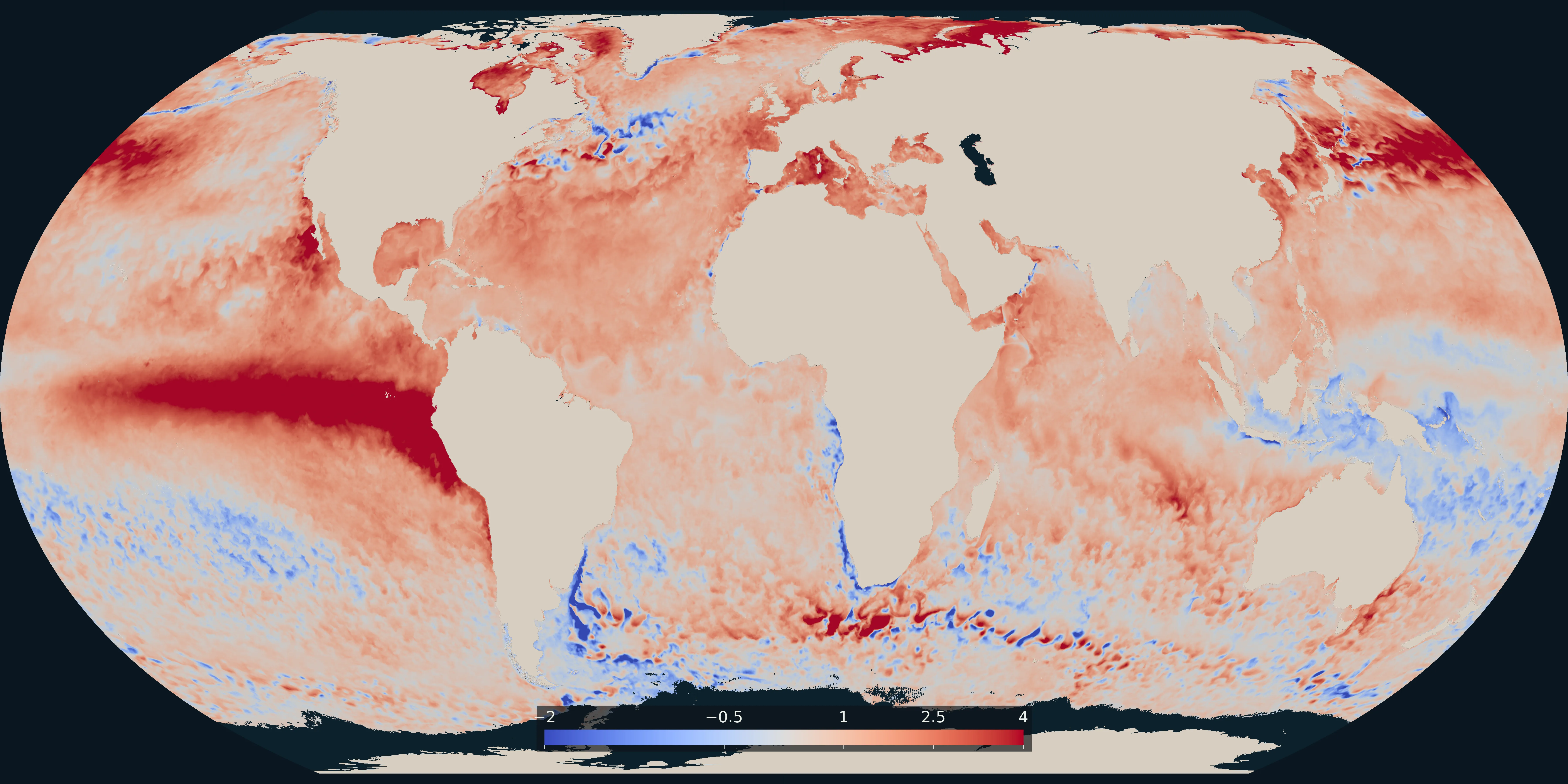 Where the sea surface was warmer or cooler than usual on 25 September 2026. A temperature anomaly from NOAA Coral Reef Watch, not a classified heatwave category.