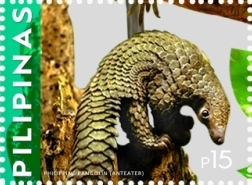 2015 Philippine postage stamp illustrating a Philippine pangolin on a branch